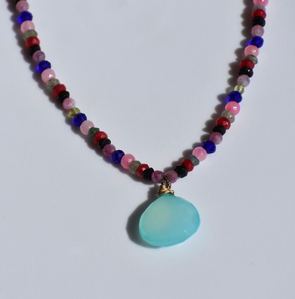 Crystal Necklace with Amazonite Pendant