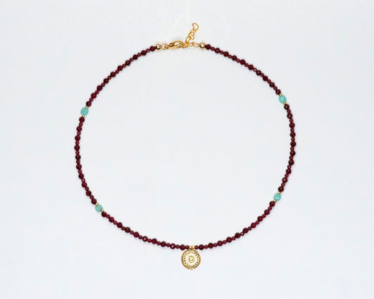 Garnet Necklace with Gold Pendant