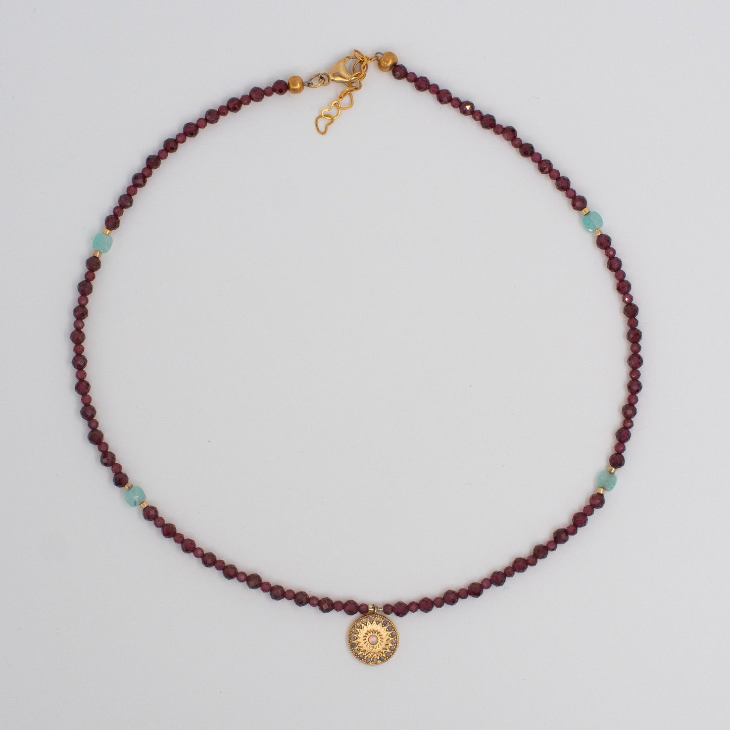 Garnet and Turquoise Necklace with Opal Pendant